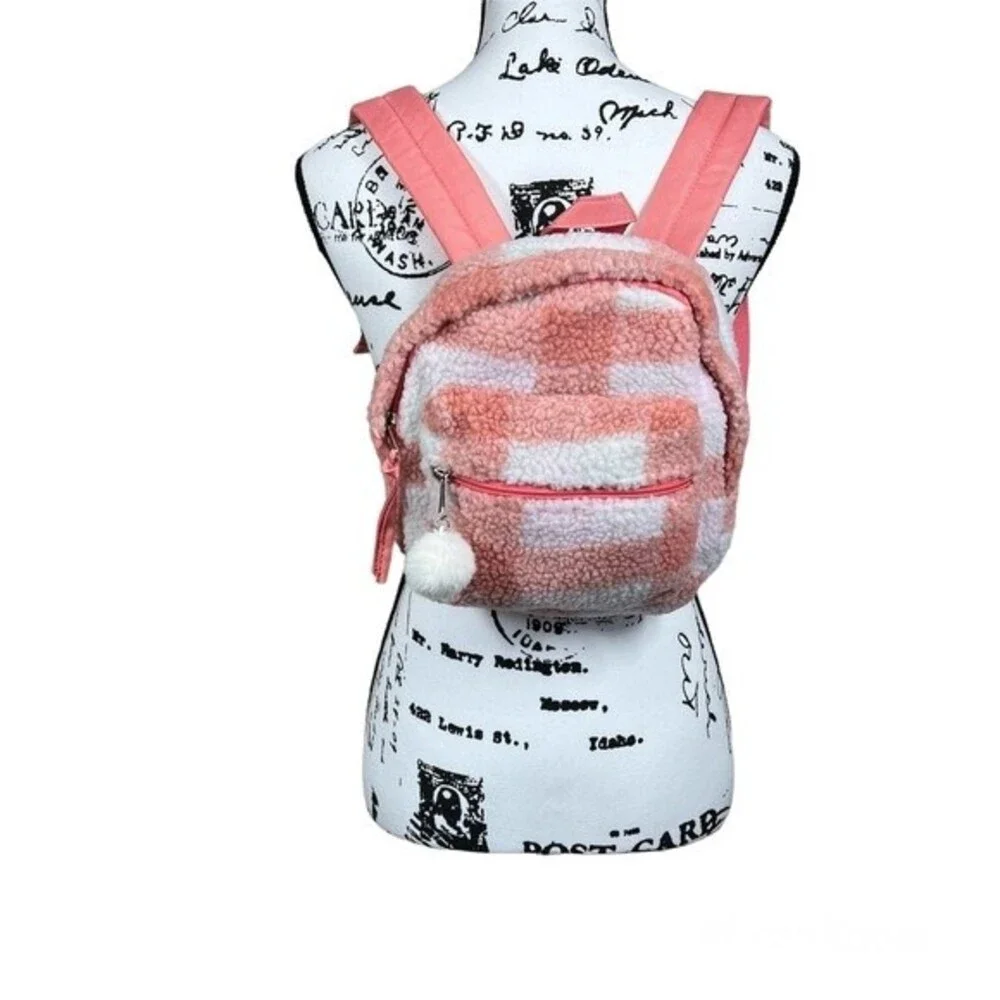 Mini Backpack Cat & Jack   pink and white Plaid Sherpa Mini Backpack size S